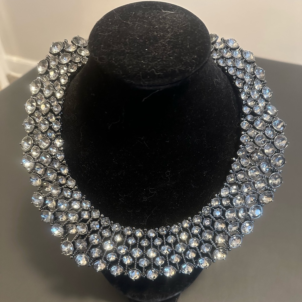 Elegant Silver Crystal Statement Necklace